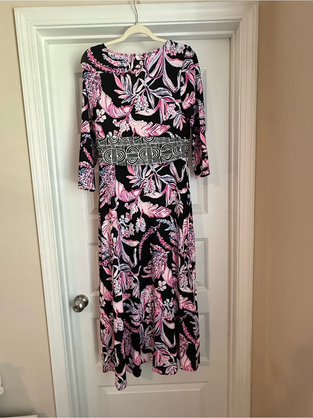 Lilly Pulitzer Fleuris Black and Pink Floral Midi Dress - Picture 2 of 5